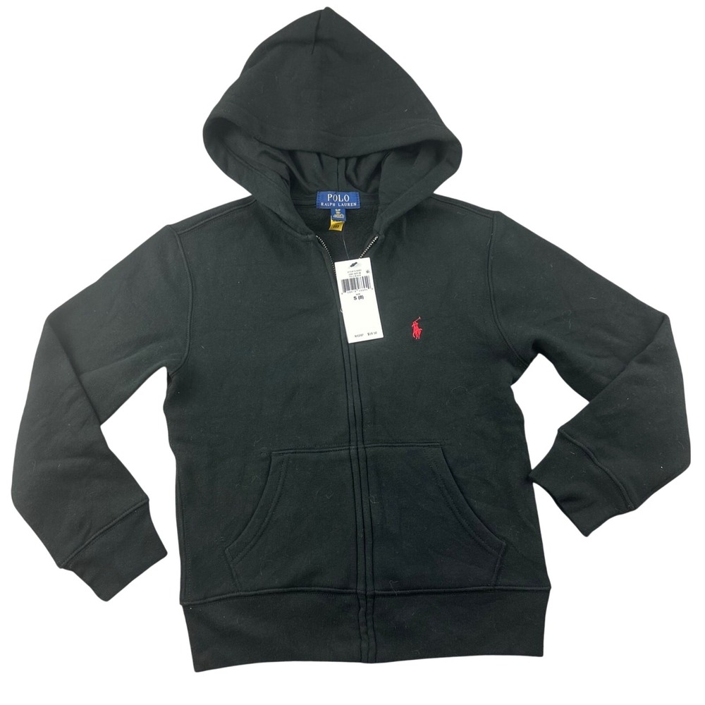 Polo Ralph Lauren Hoodie Boys S (8) Black Core Replen Regular Full Zip Athletic